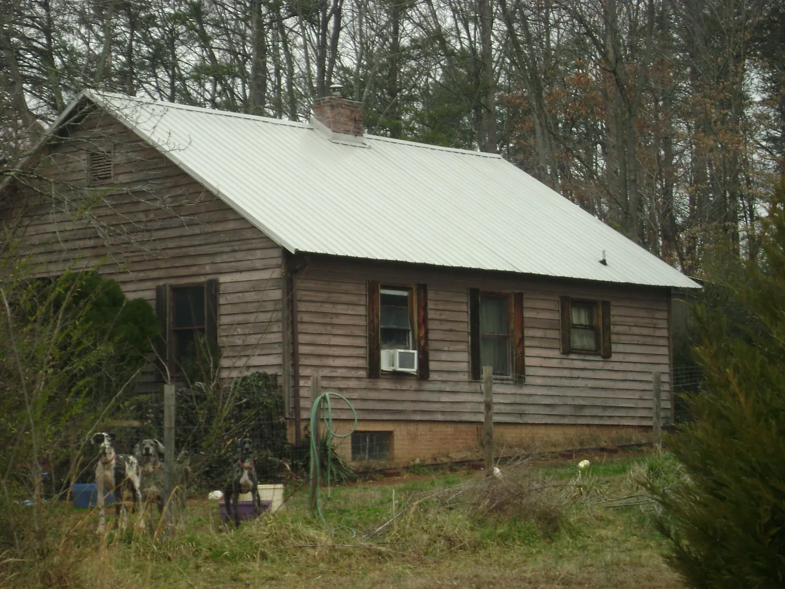 White metal roof on an old wood sided farmhouse, from a Metal Roof Installation job in Pine Island